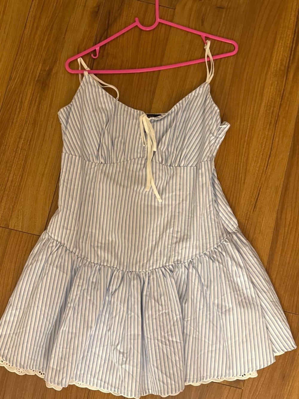 Forever 21 Blue & White Striped Tie-Front Mini Dress
